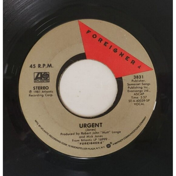 Record 45 RPM Vinyl Foreigner (4) - Urgent /Girl on the Moon - VINTAGE 1981 - Picture 3 of 4